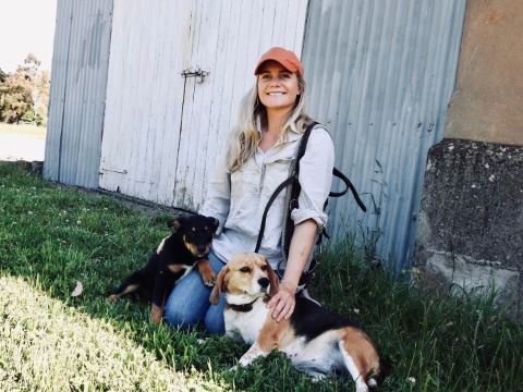 Charles Sturt alumna Dr Elle Moyle with her two dogs