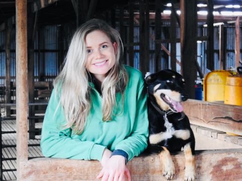 Dr Elle Moyle and one of her dogs