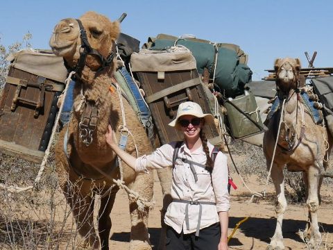 Megan Kaye with her camels